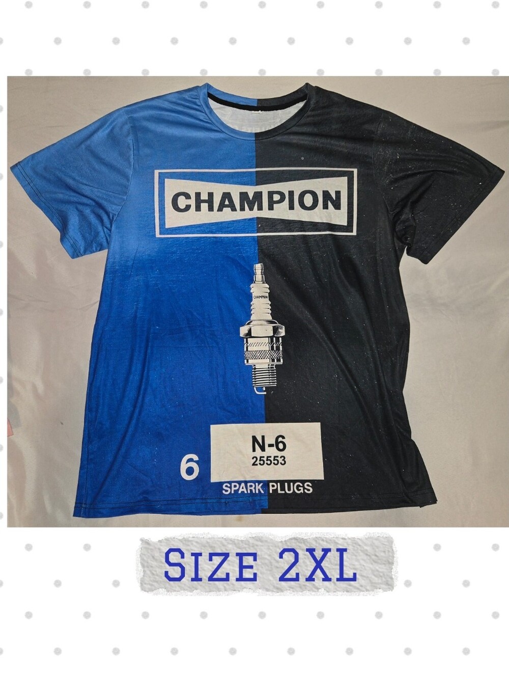 Champion Two-Tone Blue & Black Short Sleeve Graphic Tee Sz 2XL